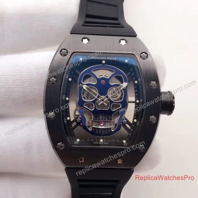 Copy Richard Mille Skull Watch 052 Skull Dial Black Black Case Rubber Strap 